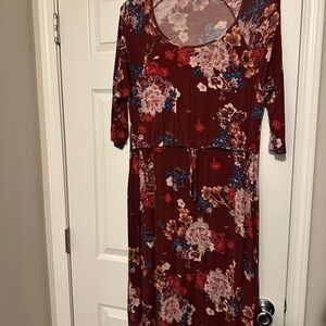 Latched Mama 3/4 Sleeve Burgundy Dress